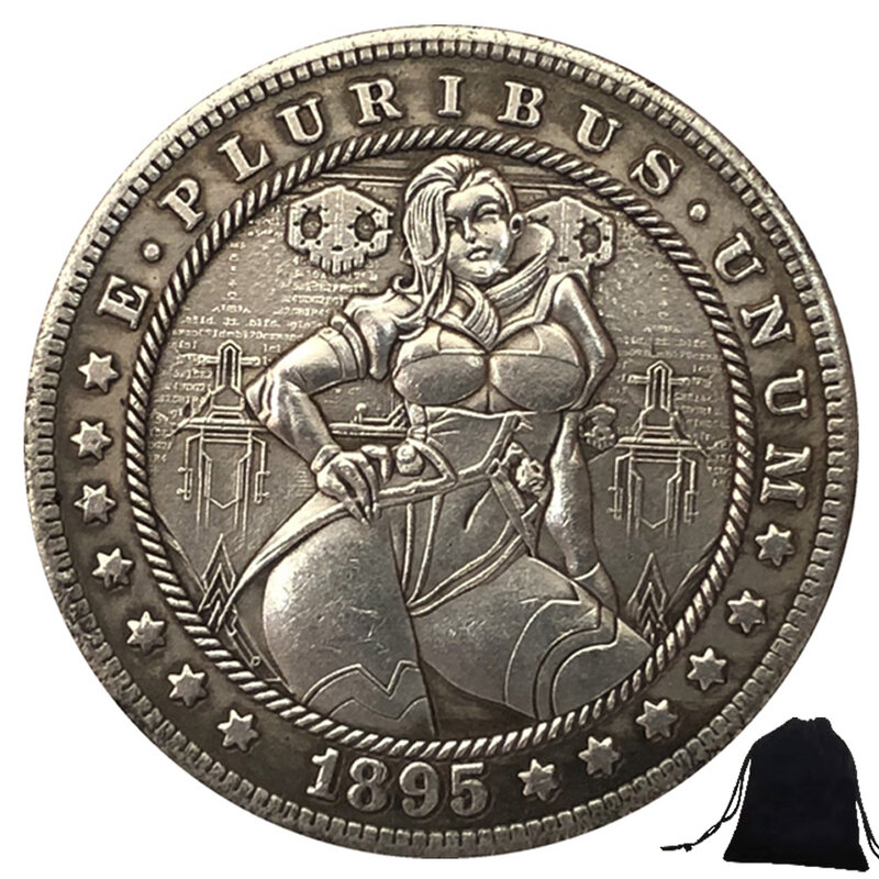 Monedas de pareja romántica de arte 3D de un dólar de amor de niña mundial de lujo, moneda de decisión de bolsillo divertida, moneda de la suerte conmemorativa + bolsa de regalo