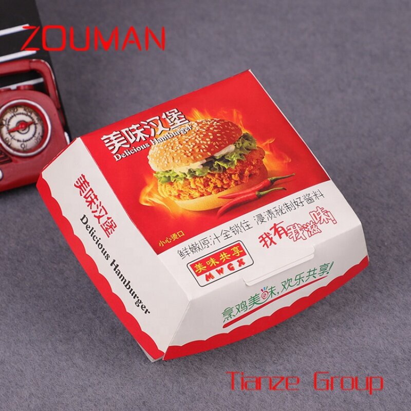 Sprzedaż hurtowa niestandardowy rozmiar do pakowania hamburgerów projektuje usługi drukowania pudełko na hamburgera papierowych