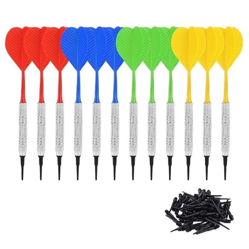 12Pcs 14g Professional Soft Tip Darts with Iron Nickel Plated Shaft Plastic Tip Darts, Not Easy to Break and Bend