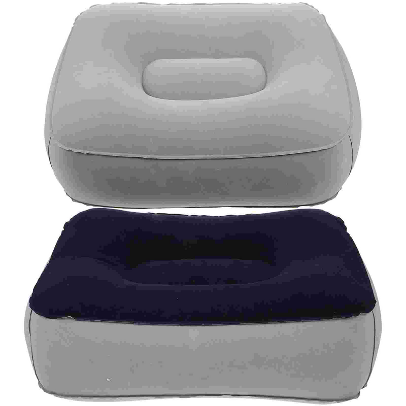 2 Stück aufblasbare Fuß stütze Kissen Beflockung PVC Fuß massage Hocker Entspannungs kissen für Reisen im Freien (grau & blau)