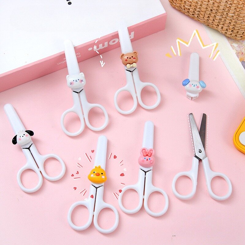 Kawaii Sanrio Hello Kitty My Melody Kuromi Children's Handmade Stainless Cutter with Cover Student Stationery Supplies Scissors