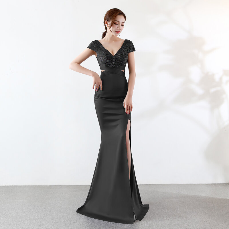 New Slim Temperament Dress Female Dignified Atmosphere Long Hollow Fishtail Celebrity Host Dress European And American Style