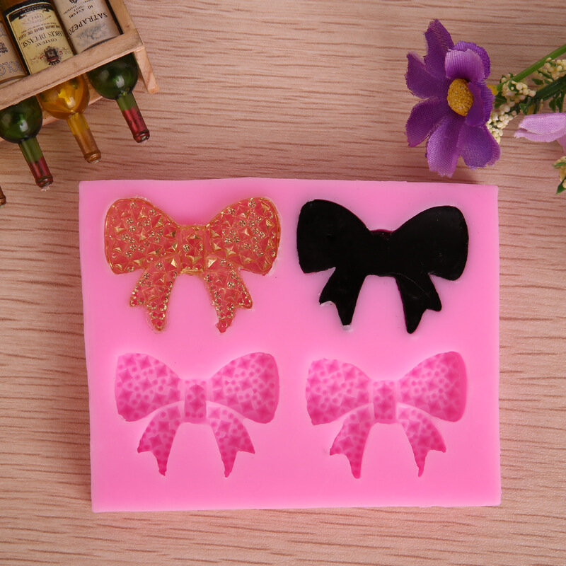 4 Bow Shaped Silicone Mold Fondant Cake Decoration Chocolate Jelly Kitchen Mousse Baking Tool Drop Adhesive Soil Resin Mold