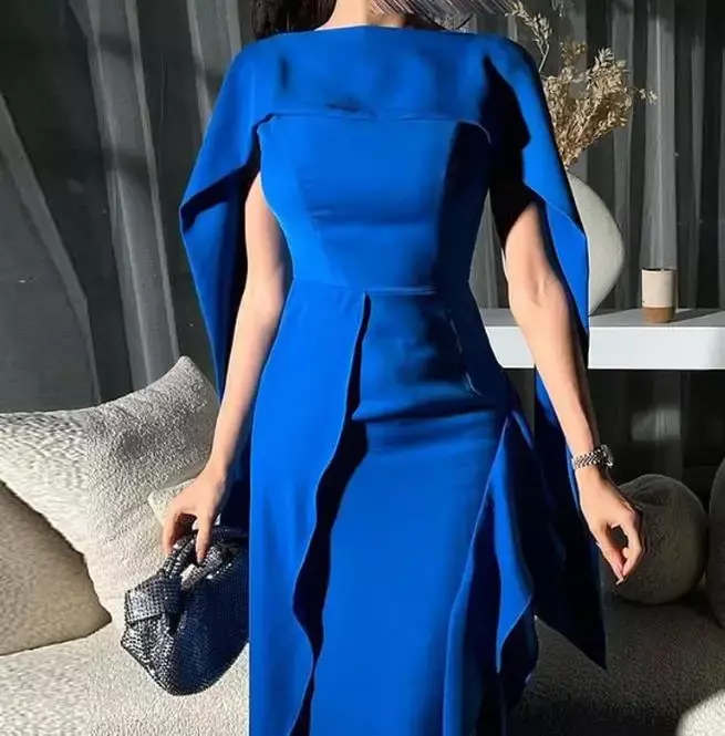 Vestido longo de renda azul monocromático feminino, elegante vestidos de festa, roupas femininas, outono, inverno, 2022