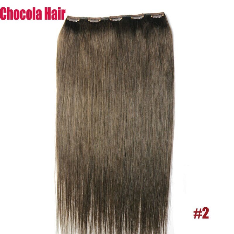 Chocala 20"-28" 1Pcs Set 100g-200g Brazilian Remy Hair One Piece 5 Clips No Lace Brazilian Human Hair Extensions