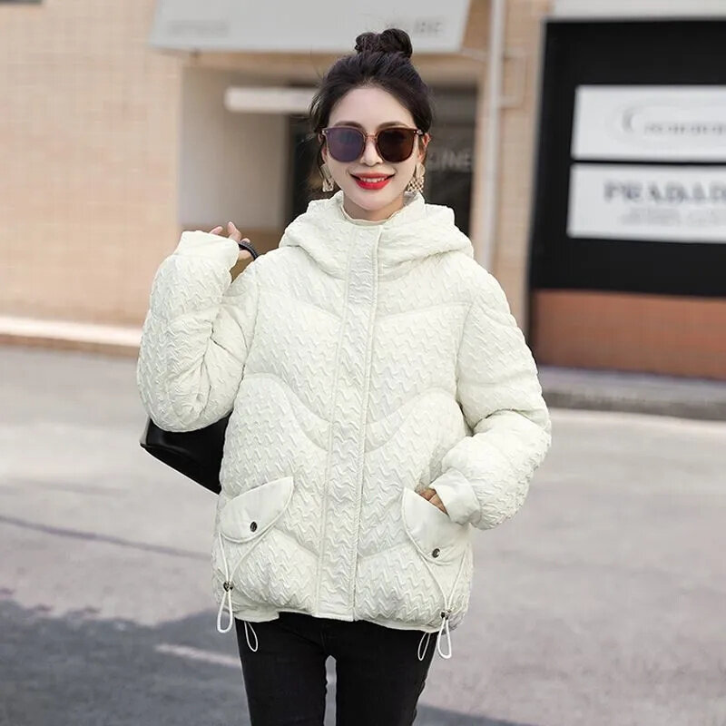Jaket bantalan katun longgar untuk wanita, jaket musim dingin baru 2023 kerah tinggi, jaket katun pendek versi Korea longgar bertudung modis hangat untuk pelajar wanita