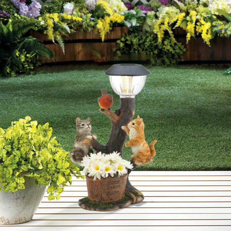 Solar Powered LED Energy Lamp, Resina ao ar livre, Animais Estátua, Estatueta, Escultura Animal, Decoração do jardim