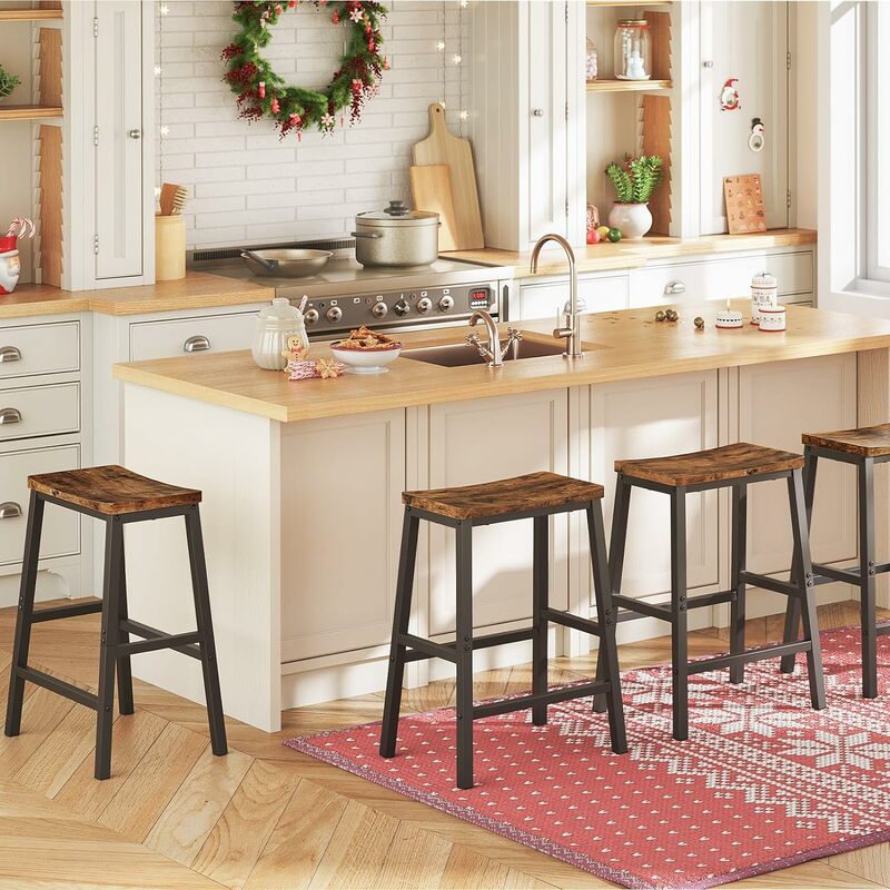 Bar Stools, Set of 2 Bar Chairs 23.6 Inch Saddle Stools Kitchen Counter Stools with Footrests Industrial Stools for Dining Room