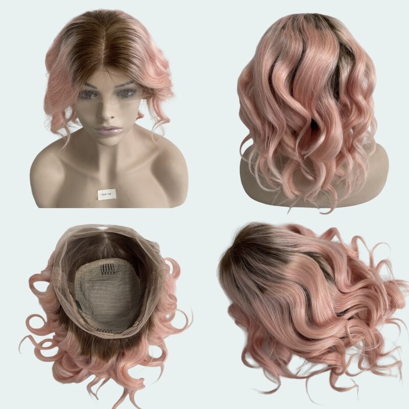 Необработанные малазийские натуральные человеческие волосы, парики с розовым корнем Омбре, плотность 4 # 130%, свободные волнистые волосы 360, парик на фронтальной сетке для черной женщины