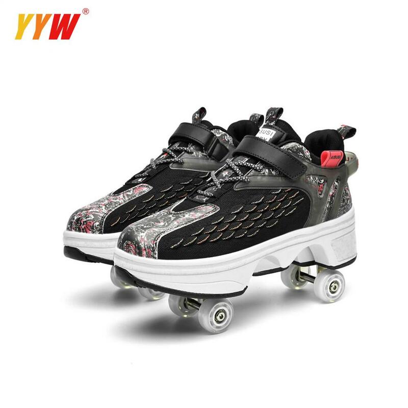 Zapatillas de deporte con ruedas de deformación, zapatos de Skate, Parkour, zapatillas con cuatro ruedas para correr, Unisex, 4 niños