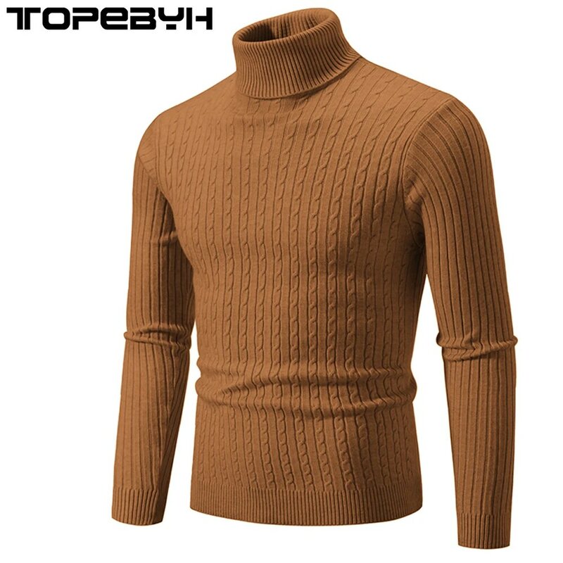 Męski jesienny i zimowy na szyję sweter z dzianiny Slim Fit z długim rękawem ciepłe jednolity, modny swetry