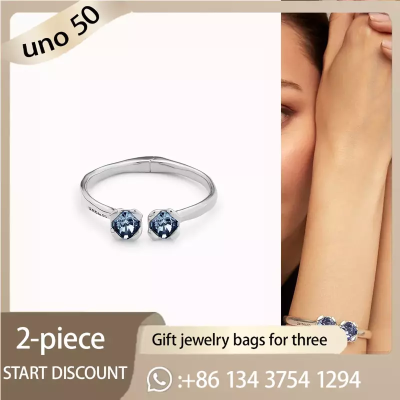 2024 UNO DE 50 Fashion 925 Affordable Women's Double Blue Gem Bracelet Romantic Boutique Jewelry