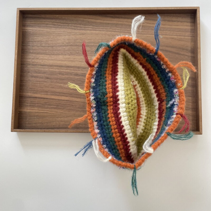 Chapéu de lã com borla, estilo pai-filho, gorro listrado colorido, crochê artesanal, listra arco-íris, inverno