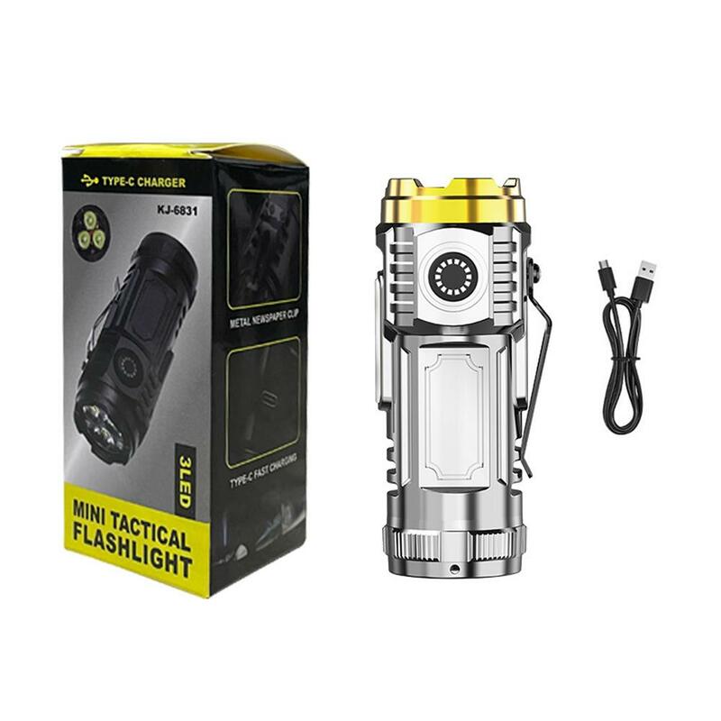 LED Flashlight Super Bright Torch Rechargeable Portable Long-range Three Eye LED Bright For Hiking Camping 2024 E9Q7