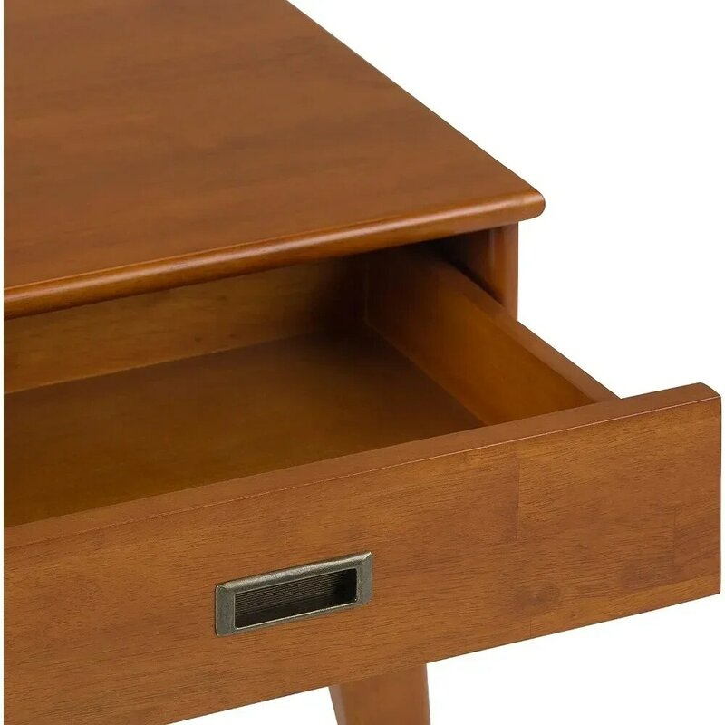 طاولة جانبية من الخشب الصلب البسيط ، 22 "مستطيلية عريضة ، نهاية باللون البني الساج مع التخزين ، درج واحد