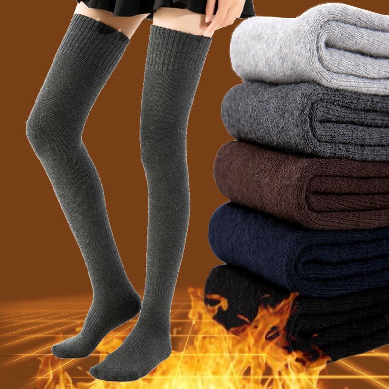 Kaus Kaki Terry Tebal Katun Hangat Musim Dingin Stoking Wanita Kaus Kaki Tinggi Lutut Tinggi Paha Kasual Kaus Kaki Setinggi Lutut Wanita Anak Perempuan