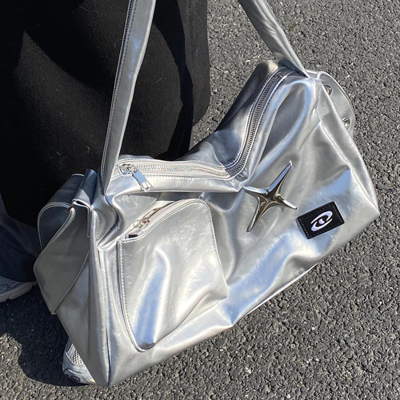 Mbti silber y2k Einkaufstaschen für Frauen ästhetische Luxus Designer große Kapazität Umhängetasche Pendler Pu Leder Shopper Handtasche