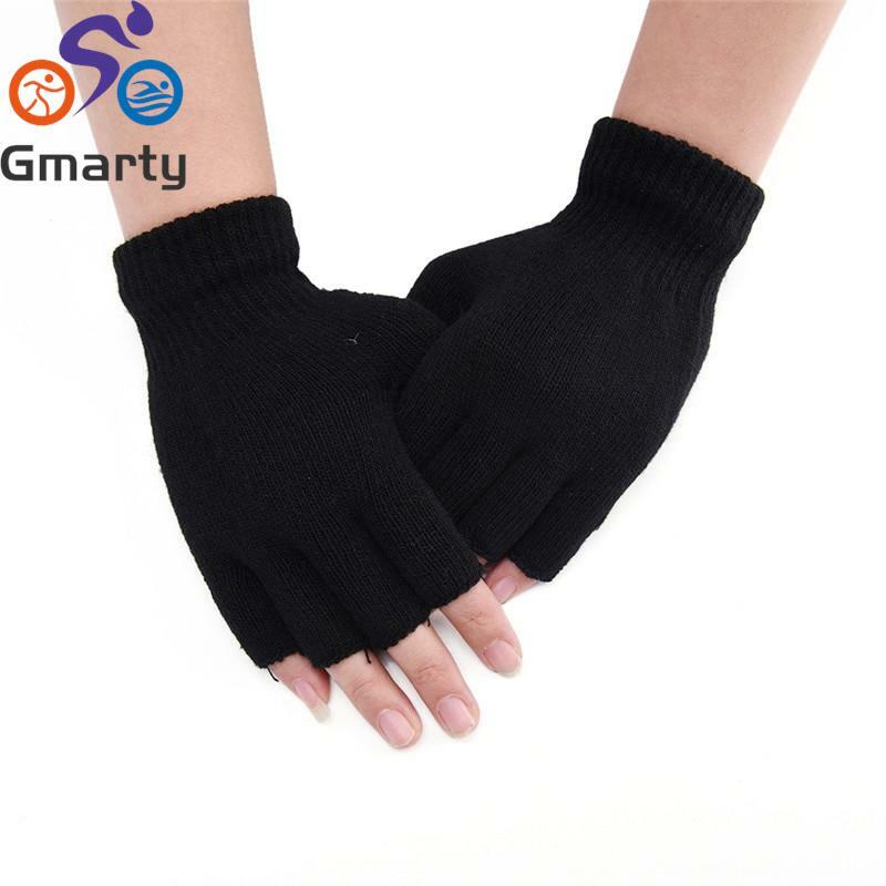 Moda pół palca bawełniane męskie dzianiny Stretch elastyczne ciepłe rękawiczki bez palców zimowe 1 pary