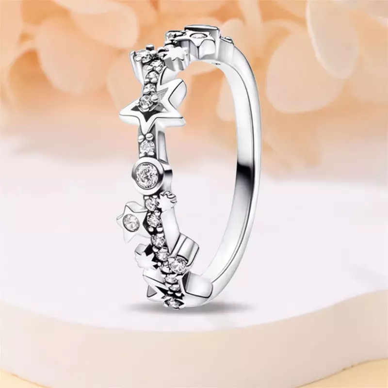 925 anéis de zircão para mulheres, festa de casamento fina, novos presentes de jóias DIY, boutique estrela branca, roupa diária