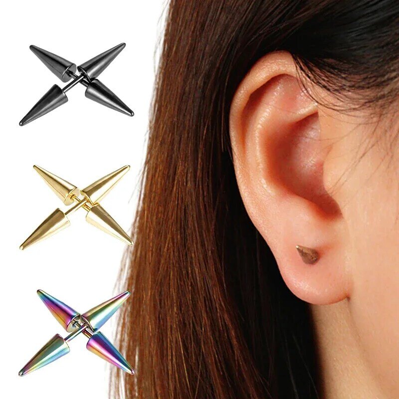 2PCs Classic Fashion Punk Rock Rivet Spike Tip Cone 316L Stainless Steel Women Men ear Stud Earrings Piercing Body Jewelry