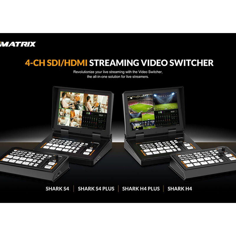AVMATRIX-conmutador de vídeo en Streaming, 4 canales SDI/HD Shark H4/Shark H4 Plus/Shark S4 Plus, 10,1 pulgadas