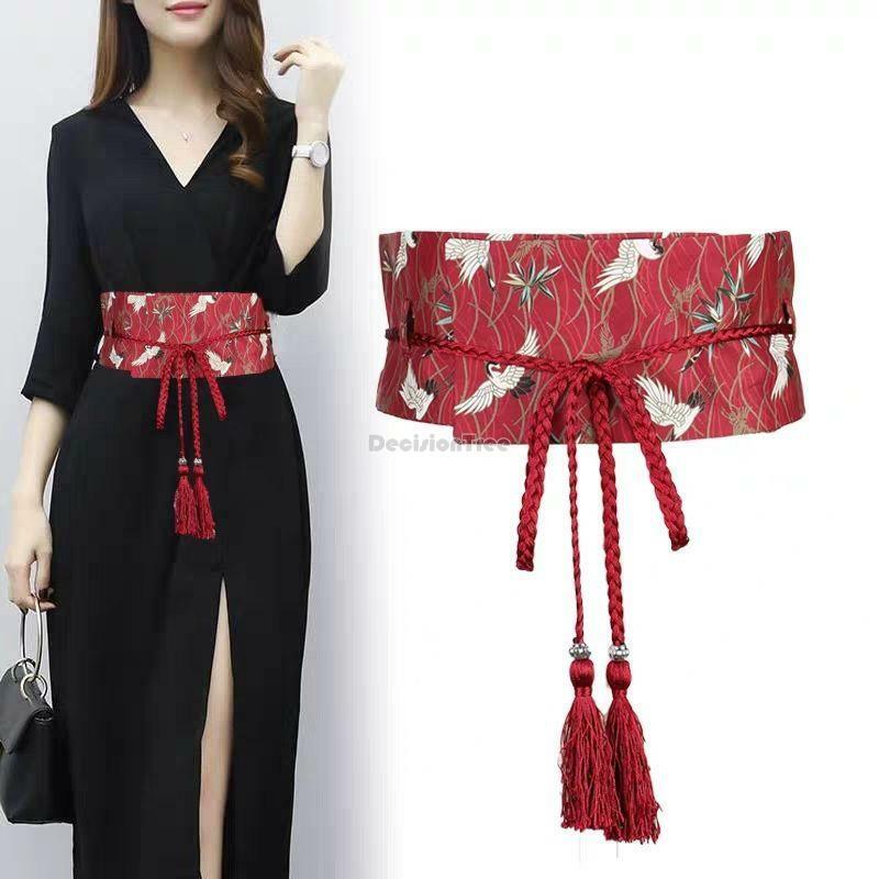 Envoltório de cintura feminina estilo chinês, acessório hanfu, franja vermelha, envoltório de guindaste, moda retrô, diário, S822, 2023