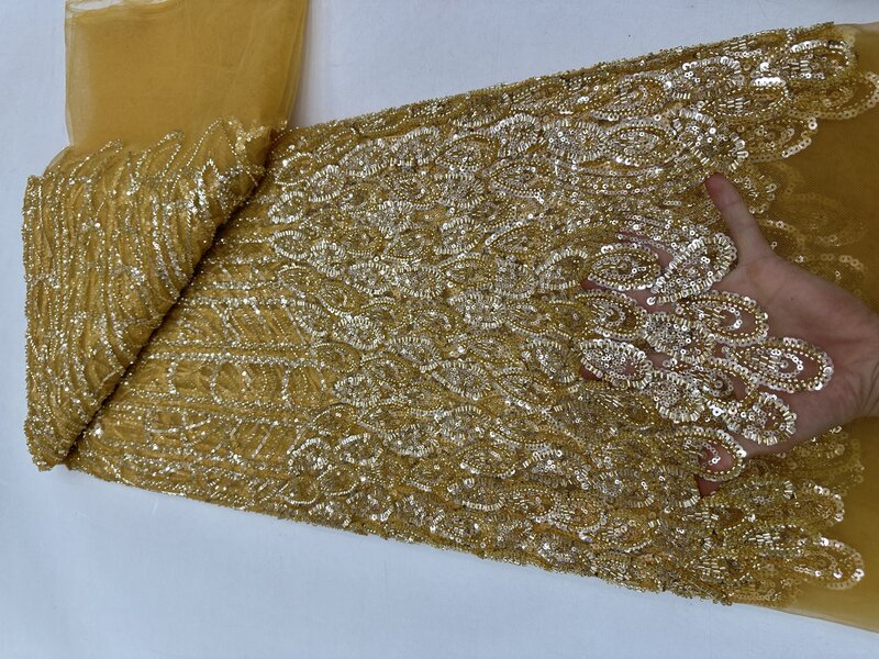 Ultimo pizzo africano pesante 3D tessuto nigeriano ricamo di perline di alta qualità paillettes francesi pizzo di Tulle per abito da festa di nozze