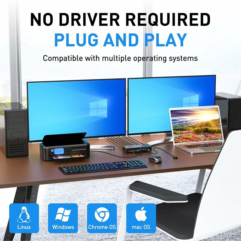 Saklar KVM Monitor ganda DP dengan USB 3.0 & DisplayPort, mendukung 2 Monitor, 3 komputer, 8K @ 30Hz/4K @ 144Hz resolusi