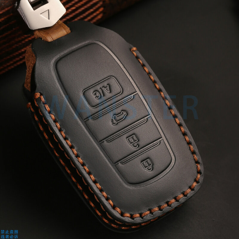 4 Bottons Leather Car Key Case Cover Keychain for Toyota BZ4X COROLLA CROSS 2022 942B 14th Crown Royal Saloon Accessories A/C AC