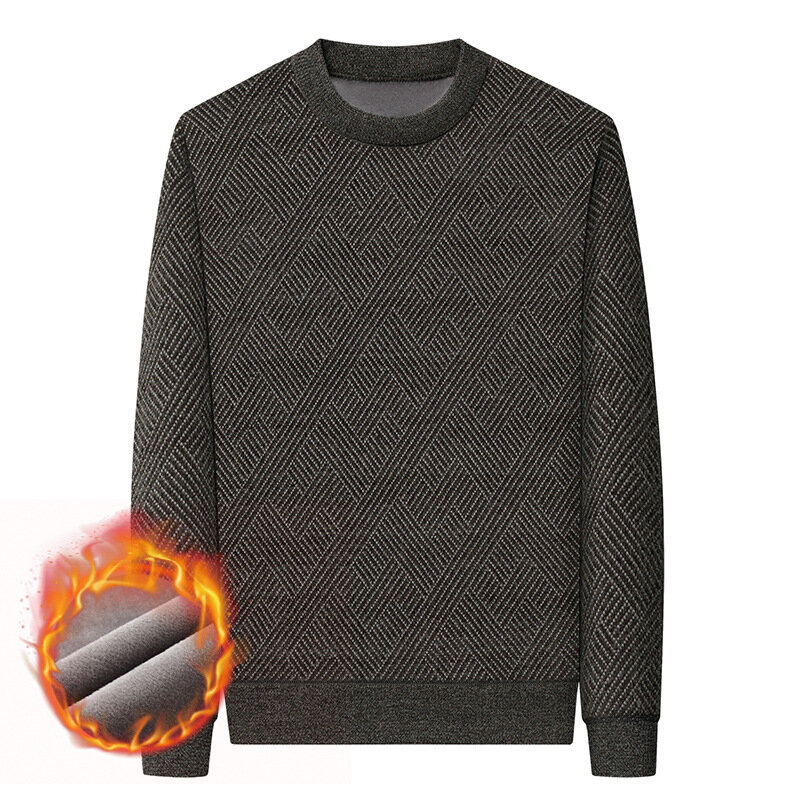 Suéter de cuello redondo forrado de lana de hurón para hombre, camisa de fondo informal de chenilla, ropa de invierno, nuevo