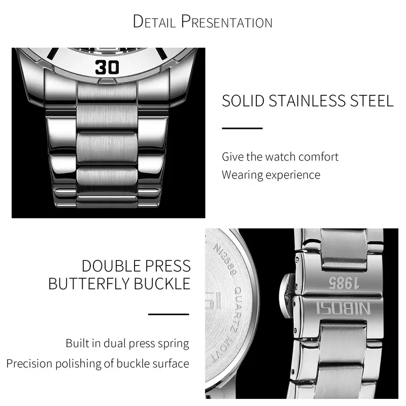 NIBOSI orologi da uomo Top Brand Luxury orologio al quarzo luminoso impermeabile in acciaio inossidabile per uomo Business Wrist Relogio Masculino