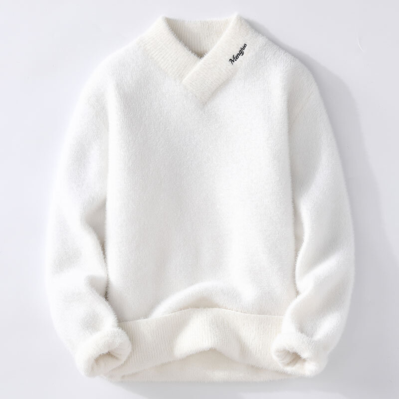 Suéteres de lana con cuello en V para hombre, Jersey cálido de estilo coreano, talla completa, M-XXXL, otoño e invierno, 2024