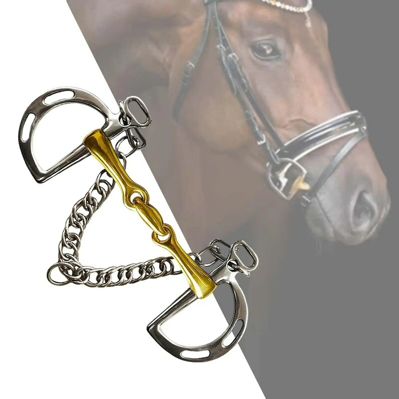 O chicote de fios de cobre da boca do bocado do cavalo com os ganchos do freio de aço inoxidável chain center roller com guarnições para o cavalo equestre