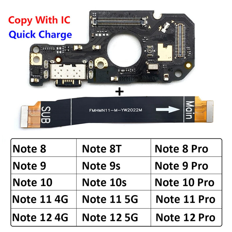 Nuovo per Xiaomi Redmi Note 7 8 8T 9 9s 10 10s 11 12 Pro Plus 4G 5G porta di ricarica USB Dock caricabatterie scheda connettore cavo flessibile principale