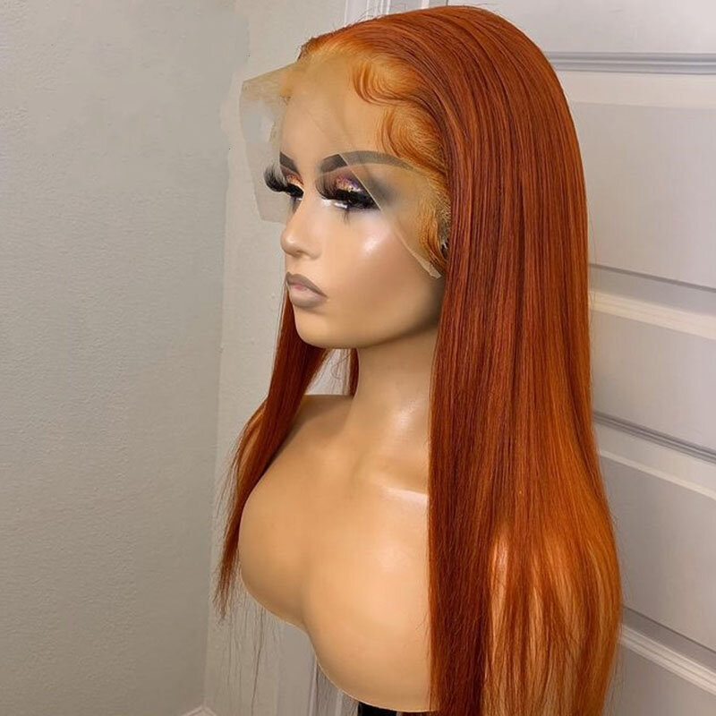 Ginger Orange Long Silky Straight Preplucked Soft 26 Inch 180% Density Natural Hairline Lace Front Wig For Black Women Babyhair