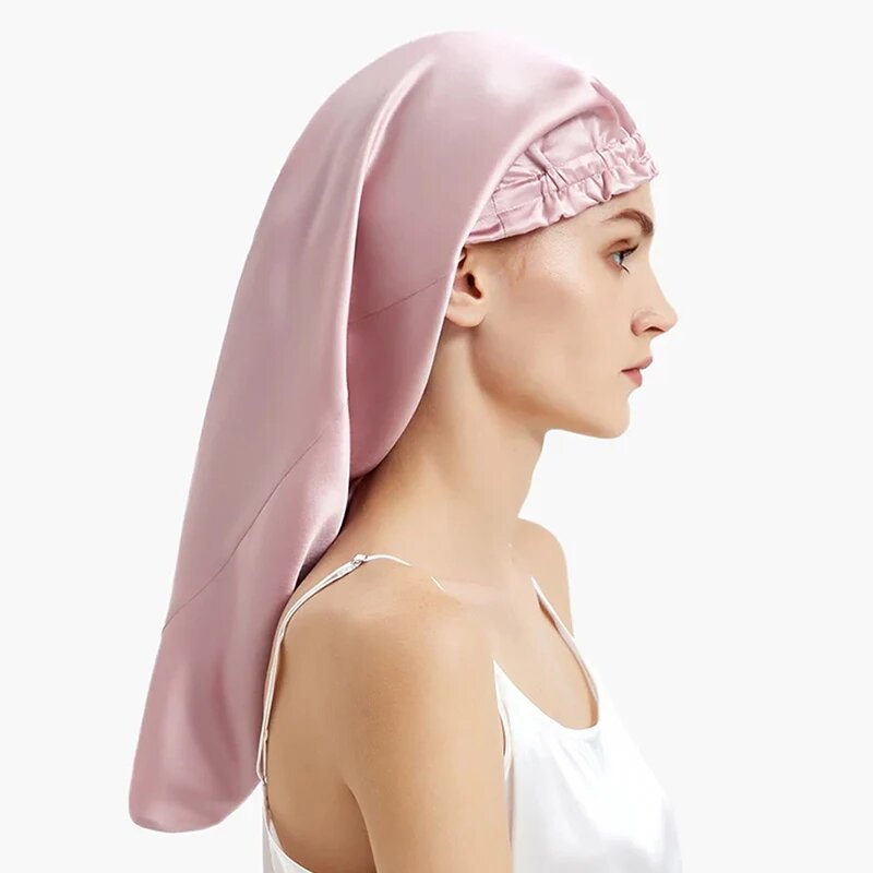 100% jedwab długi przywieszka do włosów czepek dla kobiet czapka do spania na noc na długie kręcone włosy z dredami