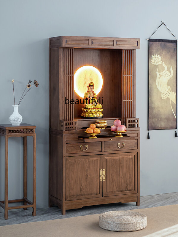 Neue chinesische Stil Massivholz nach Hause Buddha Statue Gott des Reichtums Anbetung Tisch Buddha Schrein Möbel
