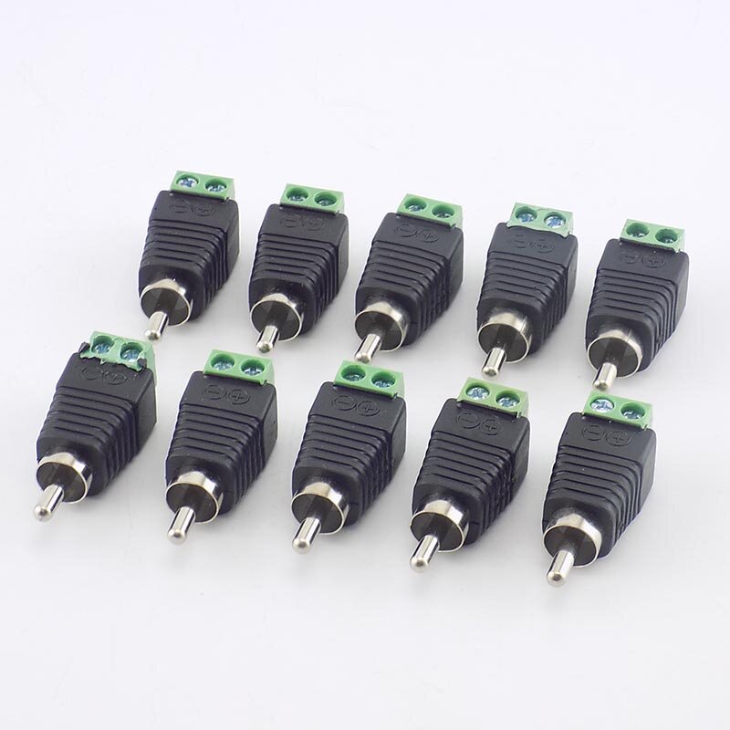 CCTV câmera conector adaptador para monitoramento de vídeo, terminal de parafuso macho, coaxial, Cat5, Cat6 para RCA, acessórios, 10pcs por lote