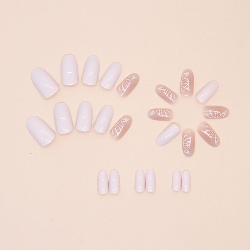24pcs  Press on Nails Short Oval False Nails French Pink Butterfly Fake Nails DIY Manicure Detachable Nail Tips
