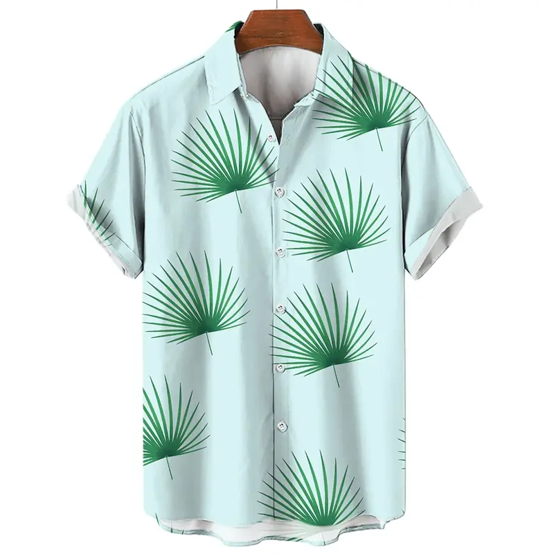 Camisa havaiana masculina estampada em 3D, roupa de manga curta, férias soltas, lapela social, verão, retrô, 2024