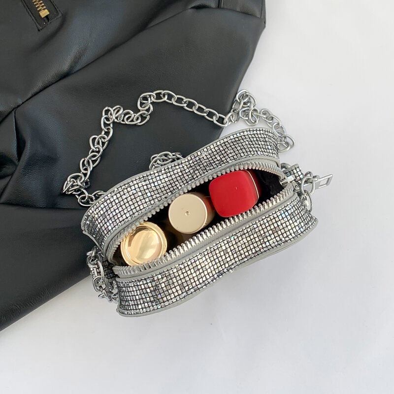 Super Mini bolsa crossbody para mulheres, bolsa de lantejoulas de luxo, bolsa de batom, fofa, amor, forma do coração, bolsa de ombro para meninas