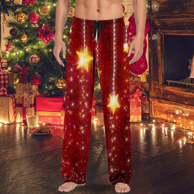 Pantaloni natalizi da donna larghi dritti con stampa natalizia indumenti da notte morbidi e comodi elastici larghi in vita Ome Lounge Pants maschili