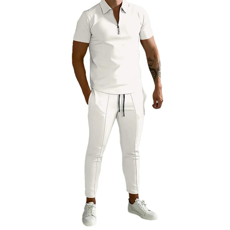 Zestaw dresów męskich Zestaw dresów w jednolitym kolorze Letnia koszulka Top Dres Casual Męskie spodnie z krótkim rękawem dla mężczyzn