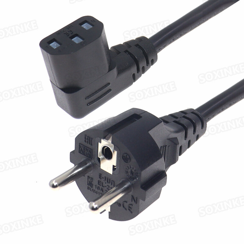 European Straight Schuko to IEC C13 Power Cords, H05VV-F 0.75mm Cable, EU CEE7/7 Schuko to C13 90 Degree Angle Power cord, 150CM