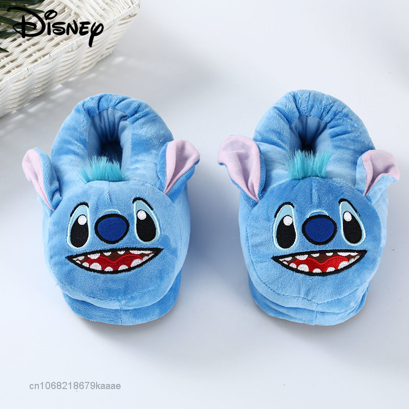 Disney การ์ตูน Stitch ผ้าฝ้ายรองเท้าผู้หญิงส้นแบนนุ่มรองเท้าแฟชั่นรองเท้าแตะคู่น่ารัก Fuzzy รองเท้าแตะ