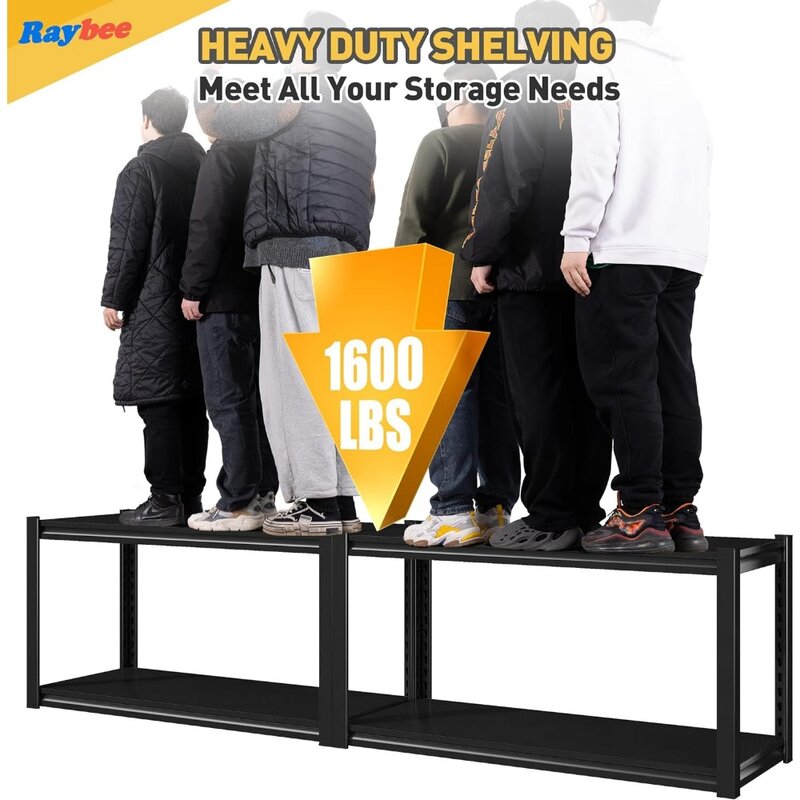 Raybee-Heavy Duty Metal Garage Shelving, Garage Storage Shelving, 40 "W Wide, 4 Tier, Prateleiras ajustáveis