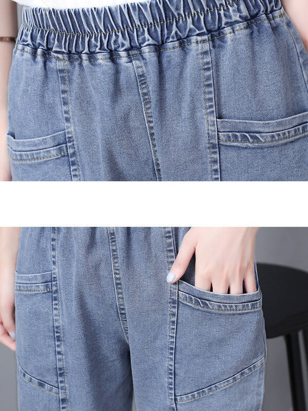 Винтажные джинсы-шаровары длиной до щиколотки, Мешковатые повседневные джинсовые брюки для мам, женские модные ковбойские шаровары большого размера 4xl с высокой талией