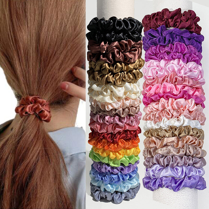 20 sztuk/zestaw Satin Silk małe Scrunchies zestaw opaski gumowe Skinny Scrunchy elastyczna gumka do włosów dla kobiet dziewczyn...