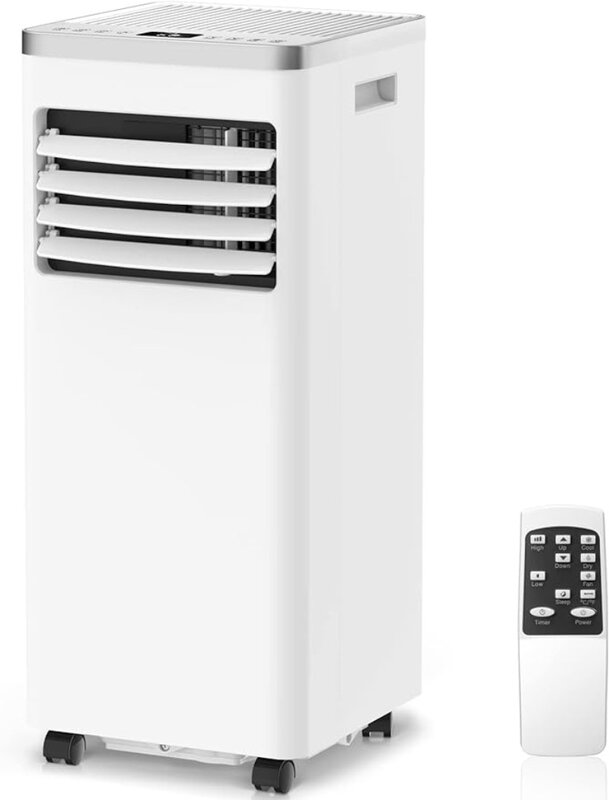 Climatiseur portable 8,000 BTU, 4 modes AC, blanc, avec télécommande, affichage LED, minuterie 24h, refroidissement jusqu'à 350 sq. fédération