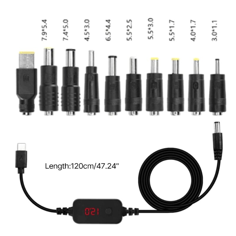 라우터용 변환 헤드 10개가 포함된 조정 가능한 전압 USB C toDC 전원 코드